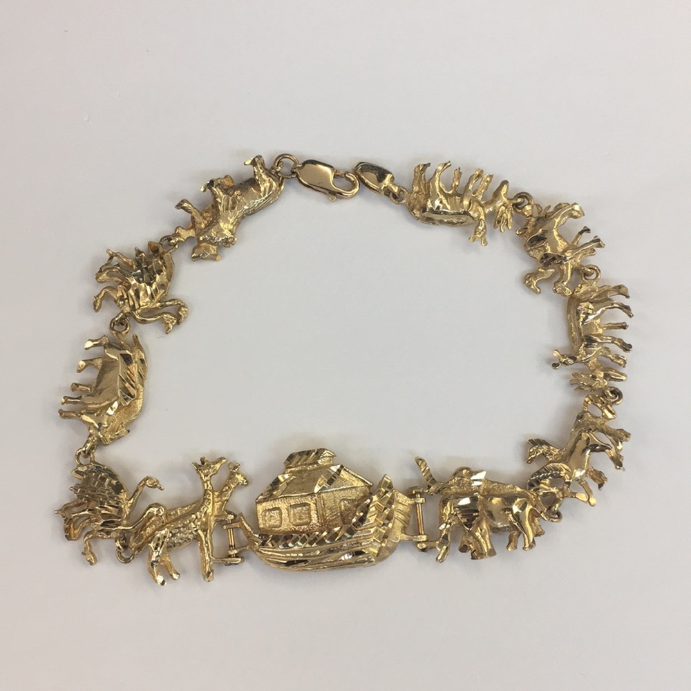 14k Yellow Gold Noah's Ark Bracelet With Animals